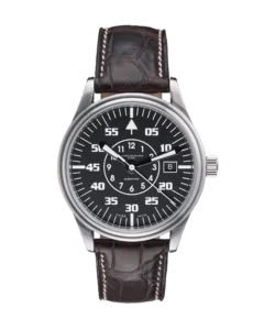 Mechanische Uhr mit dunklem Zifferblatt und Kroko Uhrenband