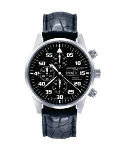 Uhr mit Chronograph und schwarzem Leder Uhrenband