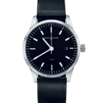 Mechanische Uhr mit Stahlgehäuse und schwarzem Leder Uhrenband