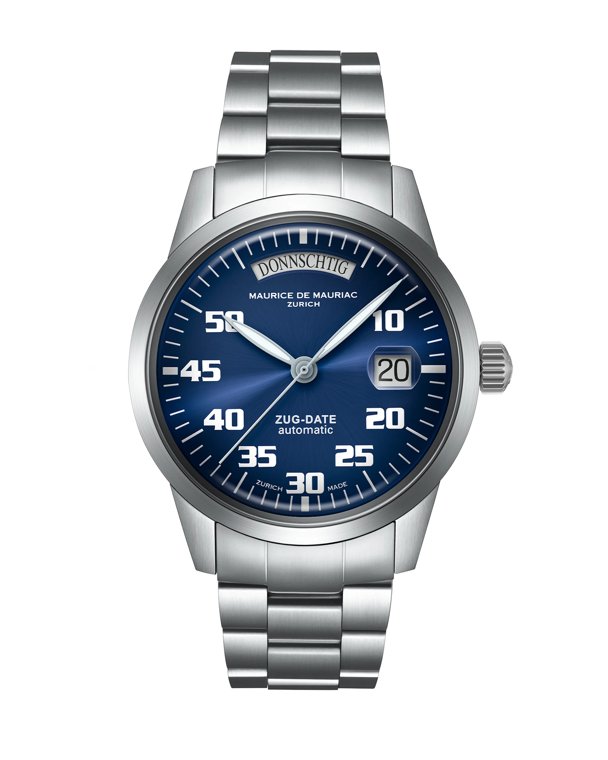 Automatic Modern: “Zug Date” Blue with Steel Bracelet