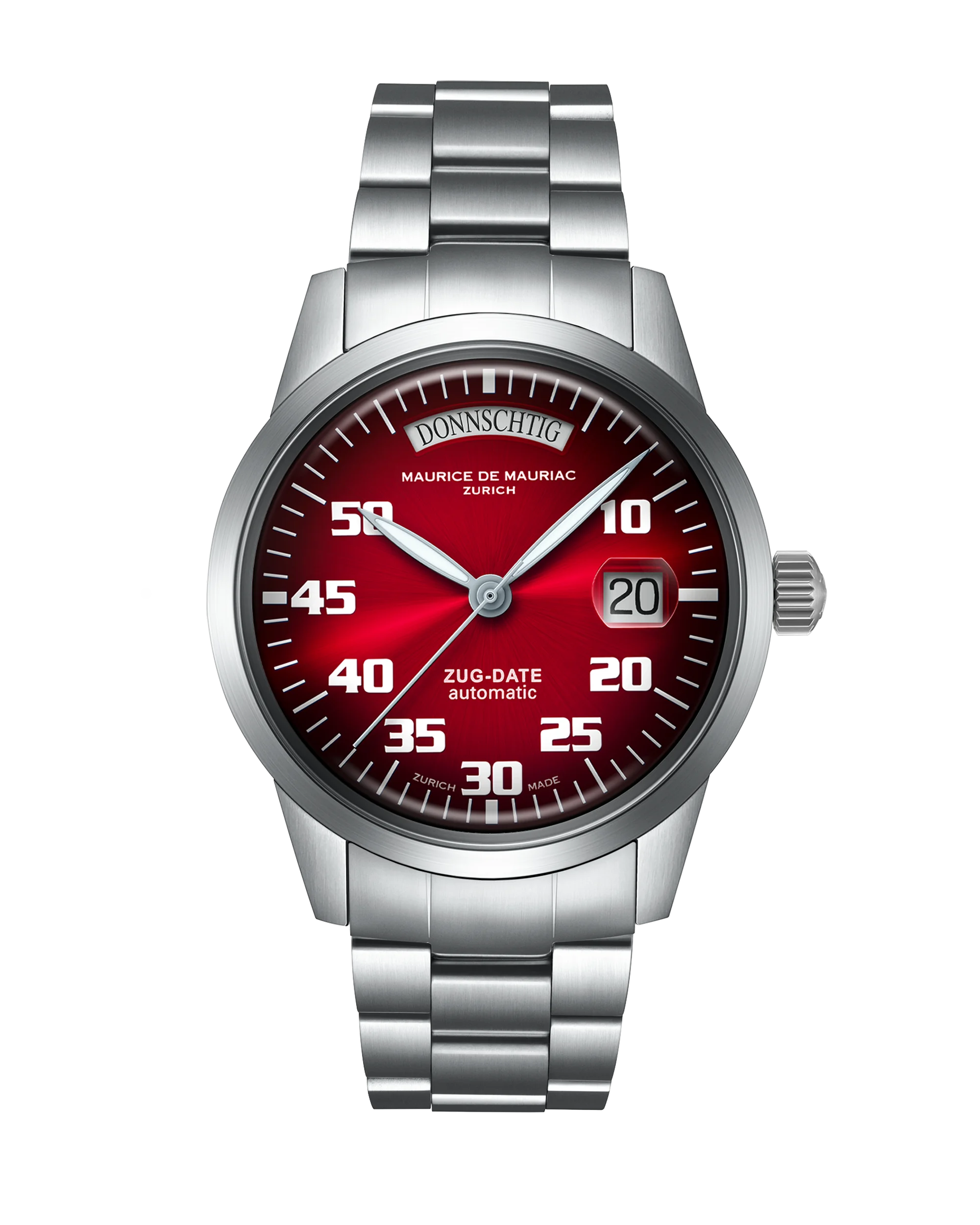 Automatic Modern: “Zug Date” Cherry Red with Steel Bracelet
